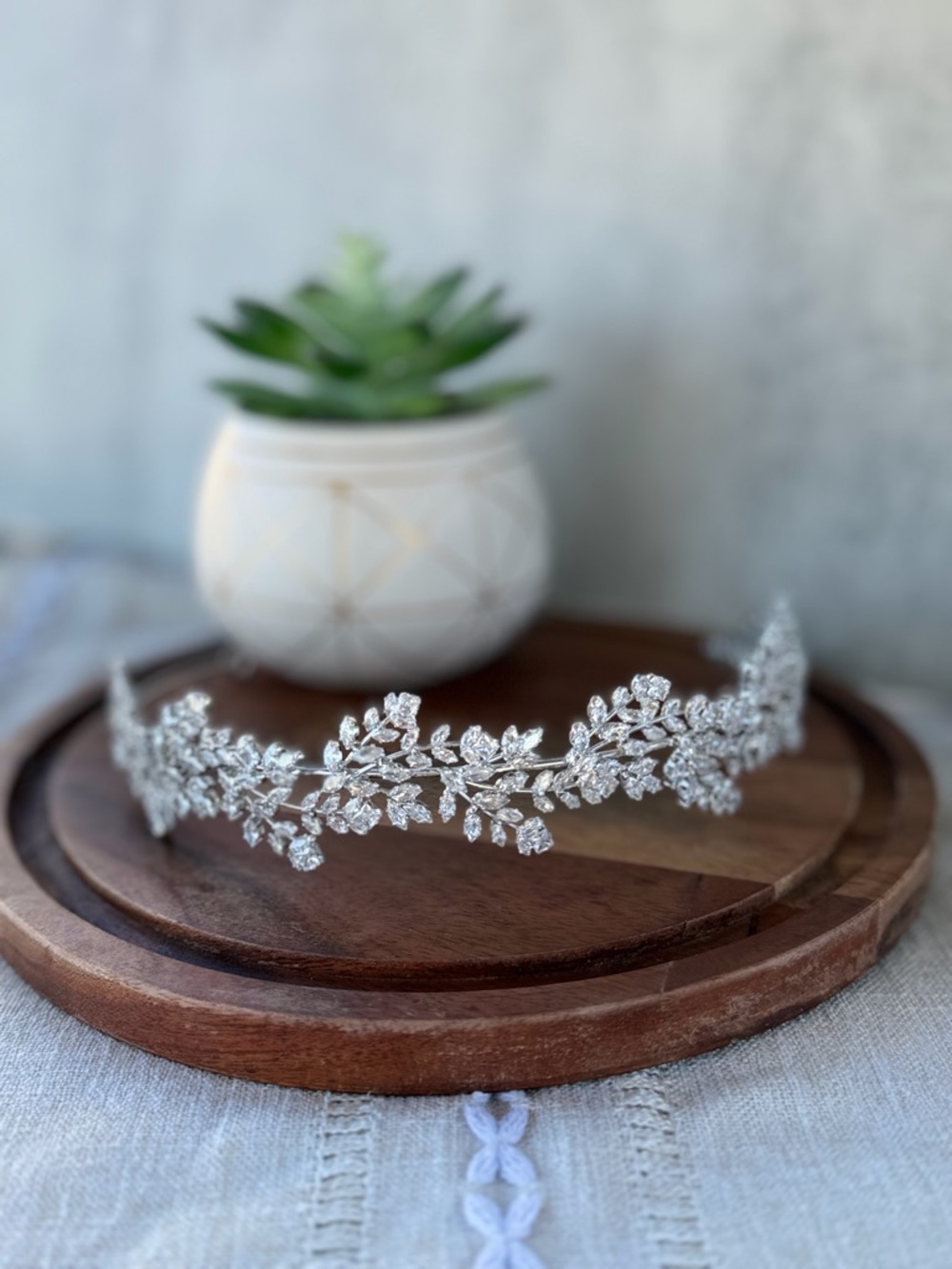 Silver Crystal Leaf Tiara Headband - Elegant Bridal Accessory
